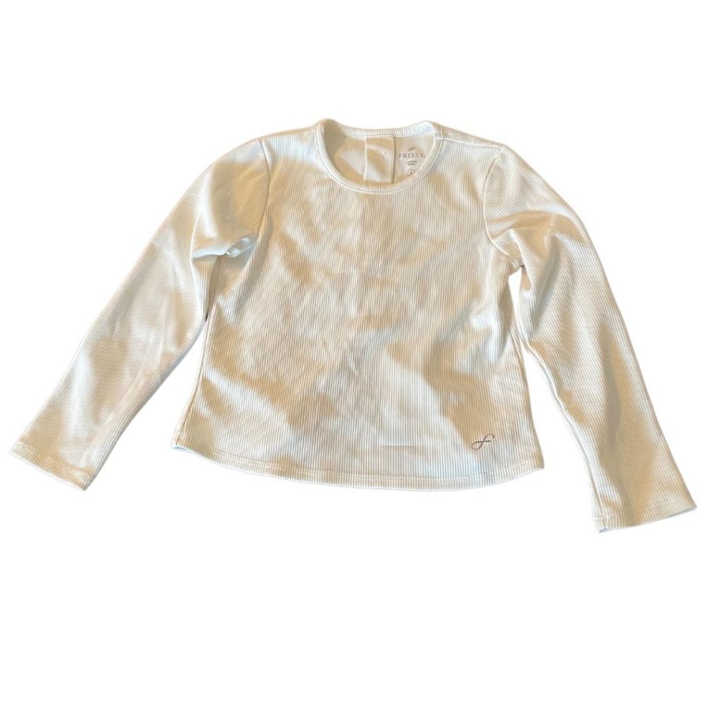 Freely Girls Long Sleeves Cream Activewear Shirt Casual Round Neck